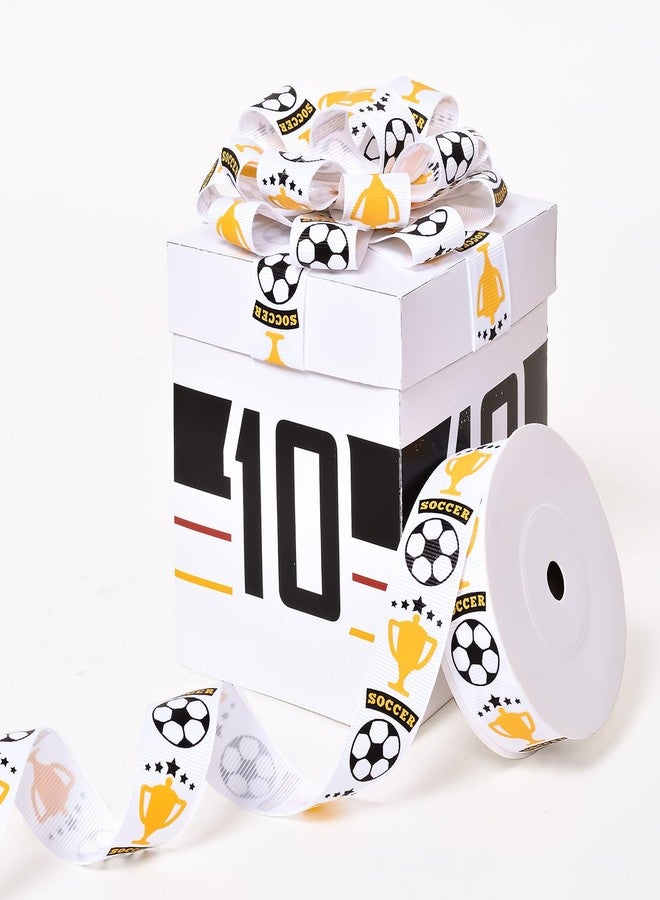 Ribest Soccer Ball Sports Ribbon, 7/8 Inch Grosgrain Ribbon for Crafts Hair Bows Gift Wrapping Team Decor Party Decorations, White/Black/Gold, 10 Yards - Image 3